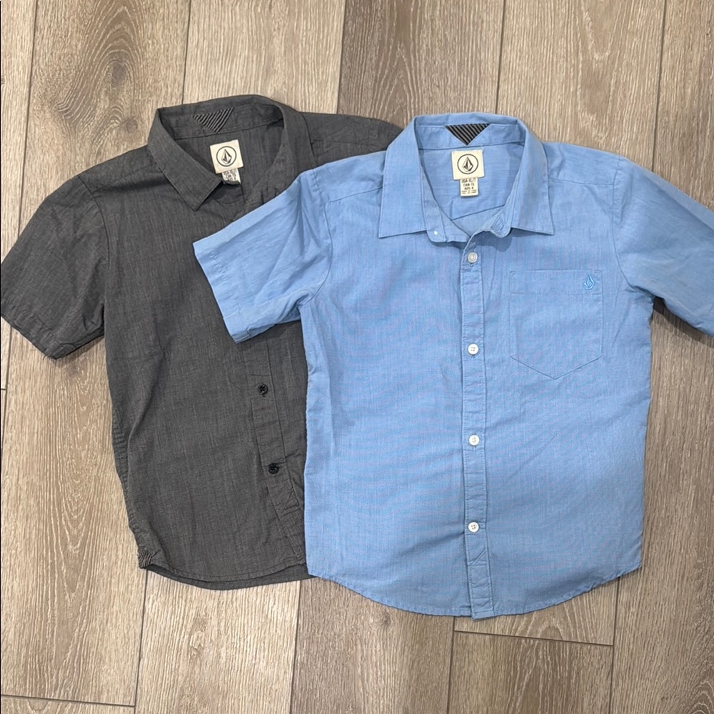 Volcom Short Sleeve Button-Up Shirts - Blue and Gray